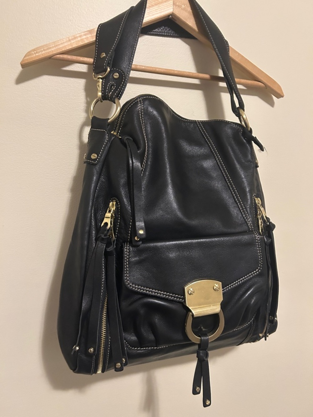 Brio! Black 100% Leather Hobo Shoulder Bag - NWOT - Picture 3 of 12